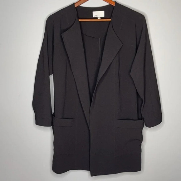 DR2 Oversized Open Blazer Black Textured Polyester Stretch Jacket Pockets S - Picture 11 of 11